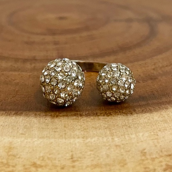 Vintage Open Cuff Pave Crystal Double Dome Disco Ball Crystal Ball Cluster Ring - Picture 3 of 11